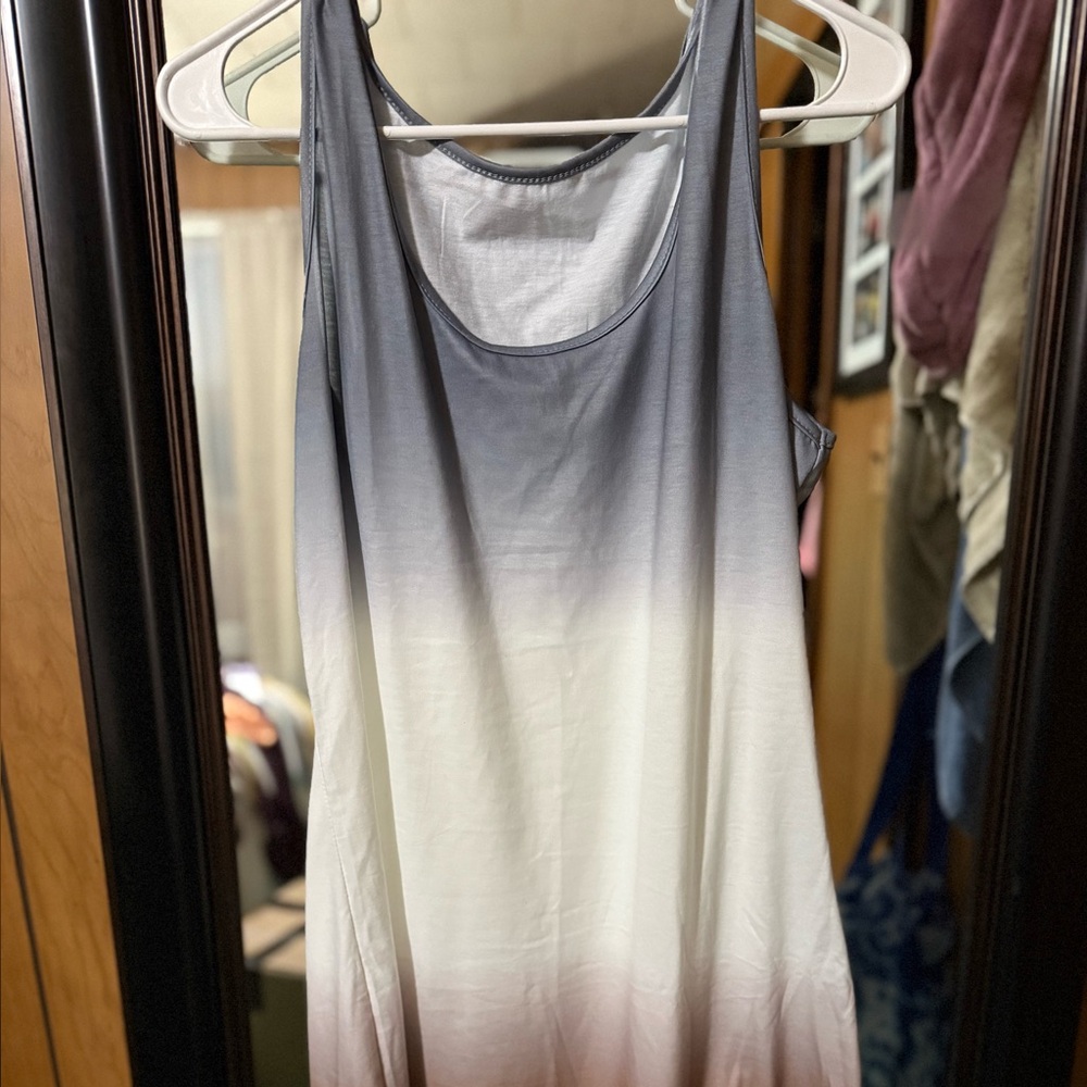 Gray and White Mini Tank Dress with Ombré Effect